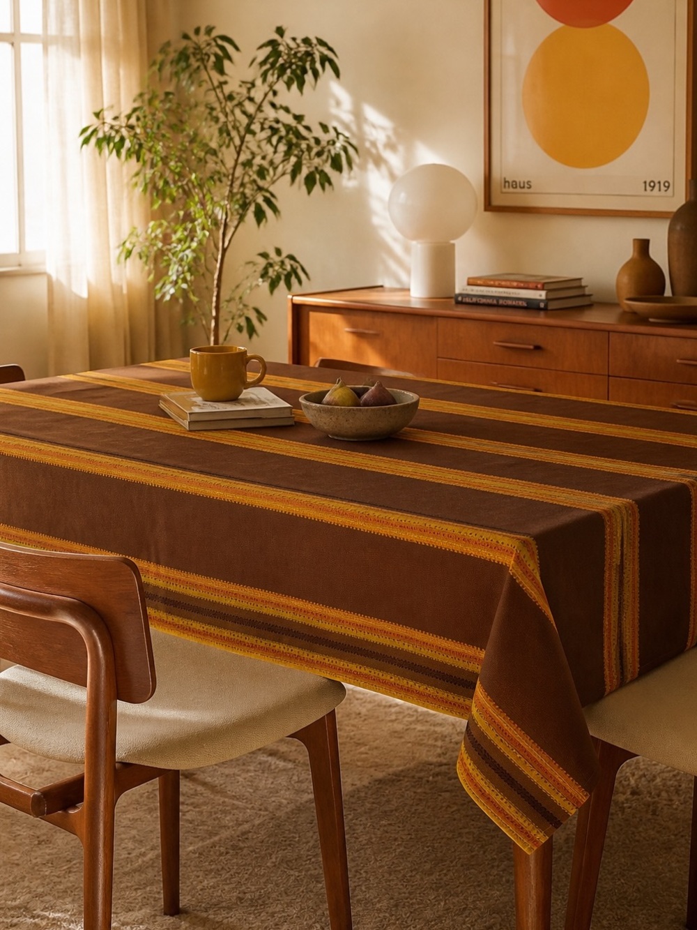 Vintage 1970's  Rectangle Woven Table Tablecloth